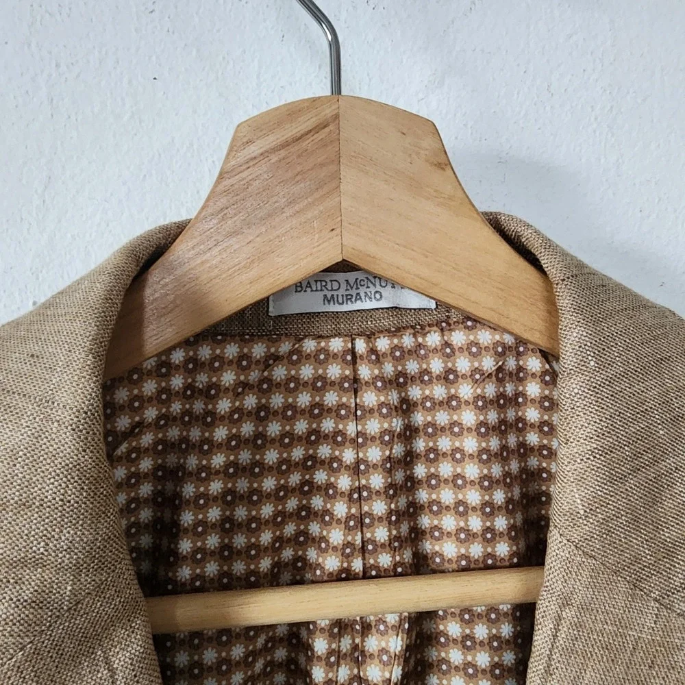 Mens Baird Mcnutt Murano Linen Blazer Beige Tan 2 Button Large